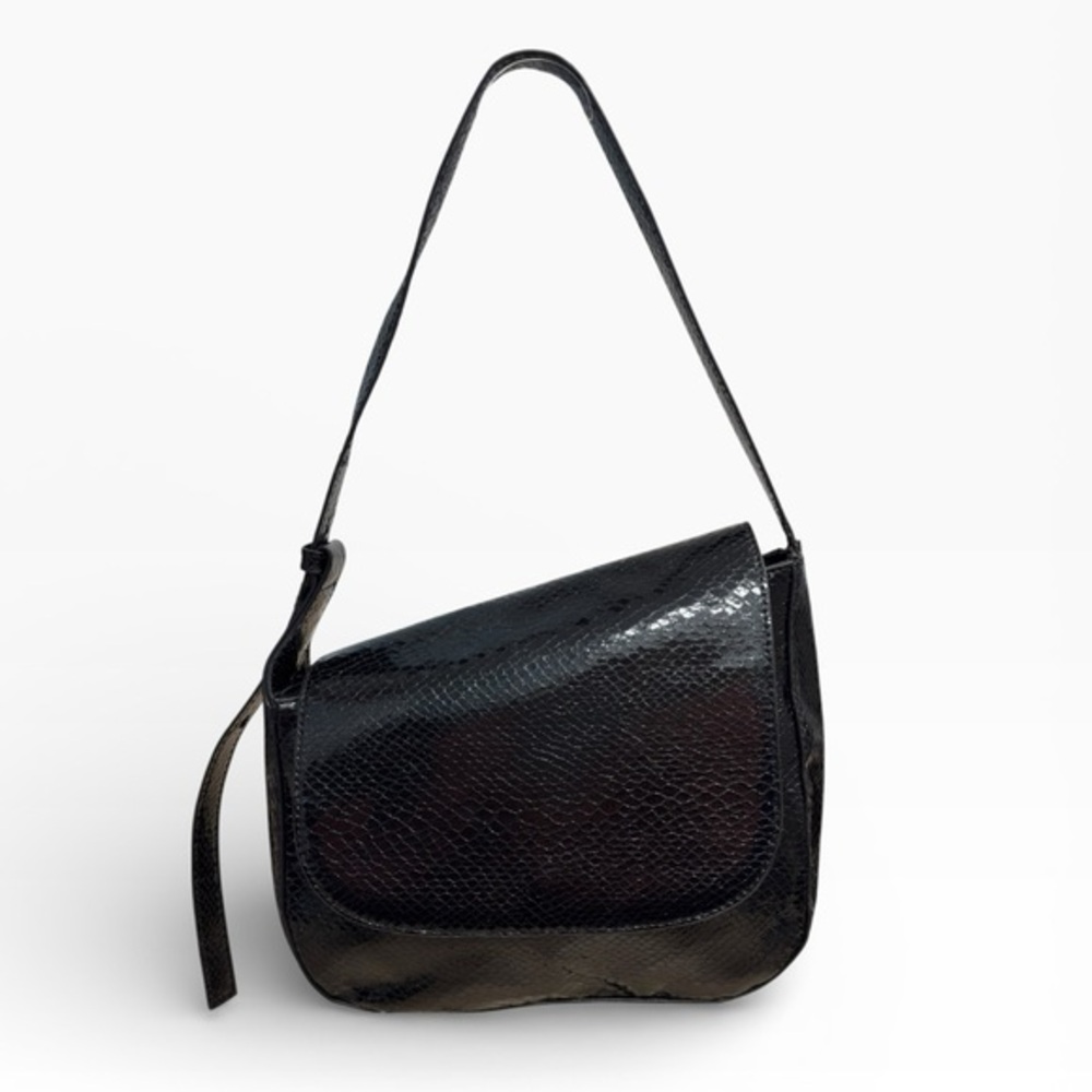 Topshop Black Croc Embossed Sara Shoulder Bag Faux Leather Chic Classic